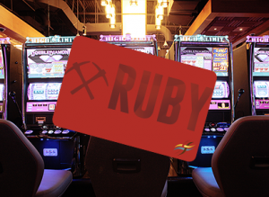Ruby Card In Front Of Slot Machines
