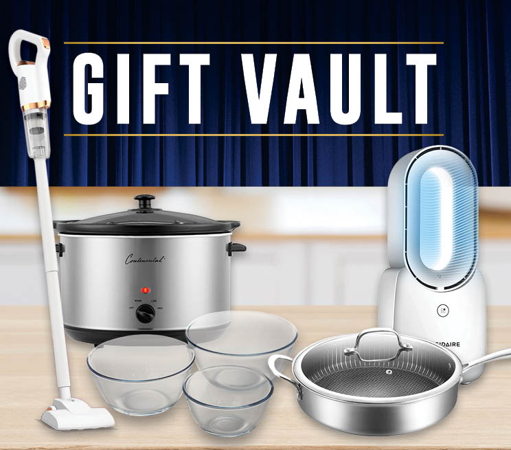 THURSDAY, MARCH 27 | 4PM – 8PM Join us to collect your gift of choice from: — Hextec Sauce Pan — Stick Vacuum — Frigidaire Bladeless Fan — Continental Slow Cooker — 3-pc Glass Mixing Bowl Set — Electric Wine Bottle Opener — Frisco Fleece Vest