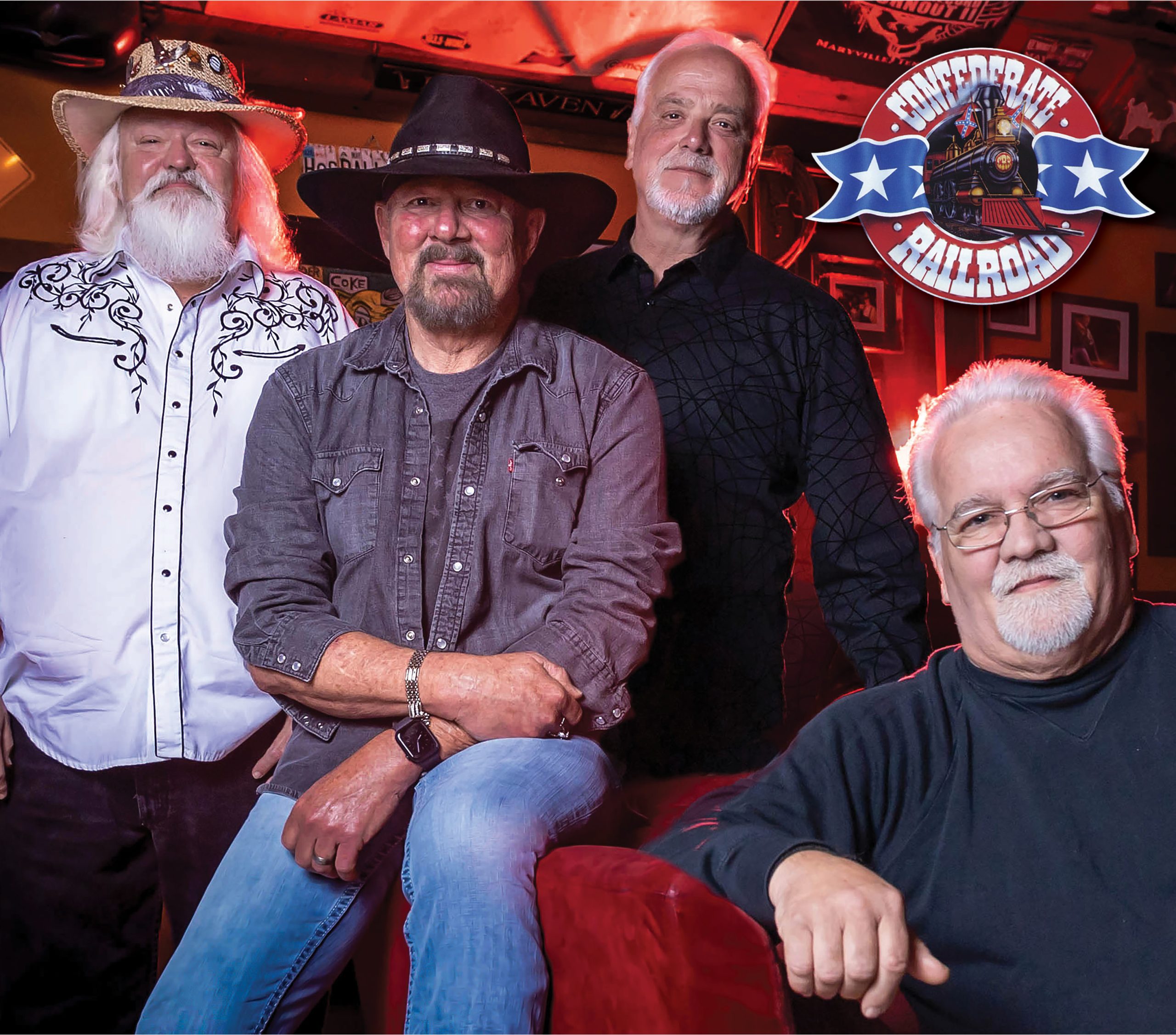 Confederate Railroad first rolled onto the national country music scene in the early 90s with its unique style and sound. Headed by founder and frontman Danny Shirley, the former backup band for both David Allan Coe and Johnny Paycheck got their big break by signing with Atlantic Records. The first single from their debut album ("Confederate Railroad") was "She Took It Like A Man". It went to No. 26, a preview of what was to come. "The next two singles, "Jesus and Mama" and "Queen of Memphis" went to the top of the charts. Three more huge hits followed, "Trashy Women", "When You Leave That Way You Can Never Go Back", and "She Never Cried". "Trashy" would lead to a Grammy nomination and become their signature song. That album with six hits and nearly three million sales brought Confederate the Academy of Country Music's Best New Group Award in 1993 as well as numerous nominations from the Country Music Association and the British Country Music Foundation. The second album, "Notorious", produced one of the group's most popular songs "Daddy Never Was the Cadillac Kind" which became a No. One video as well. "Elvis and Andy" and "Summer in Dixie" would further establish the Railroad as one of the most versatile acts in the business. This album would sell more than one million. Their overal totals are 18 charted hits and five million albums sold. From rowdy country to raw emotion, a Confederate Railroad concert today covers a wide range of feelings. Young people will be there rocking to "Trashy Women", while their parents and even grandparents will likely be singing along to "Jesus and Mama". The band plays 100 or so dates each year. Whatever the venue, they are right at home…be it a fair, a club, or a biker show. Shirley, the lead singer and vocalist, and his mates, Mark Dufresne on drums, Mo Thaxton on bass and vocals, Rusty Hendrix on lead guitar and Joey Recker on keyboards and vocals are obviously having fun right along with their appreciative audience. At the end of each show, the band stays around until every fan who wants an autograph, or to pose with the group for a picture or just say "hello" is taken care of.